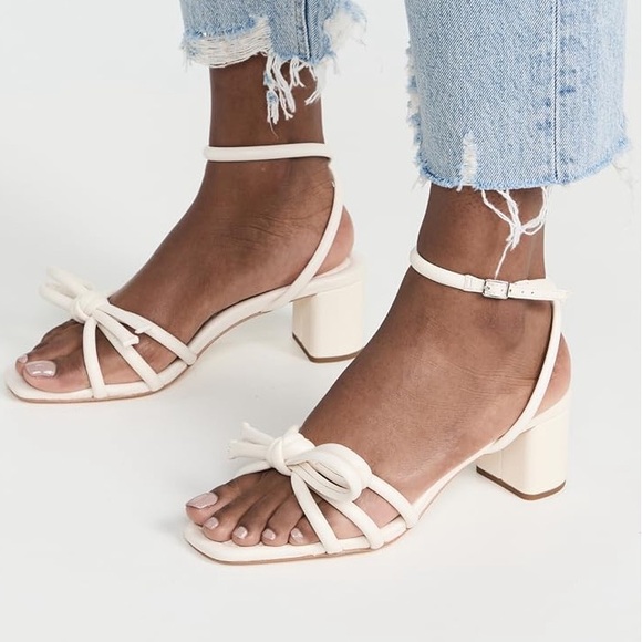 Loeffler Randall Mikel Cream Leather Bow Sandals - Size 6, White - Picture 2 of 5